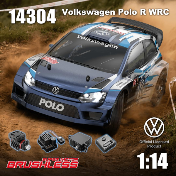 Радіокерована машинка MJX Hyper Go 14304 VW Polo R WRC 1:14 Brushless 4WD до 42 км/год, RC модель на пульті керування