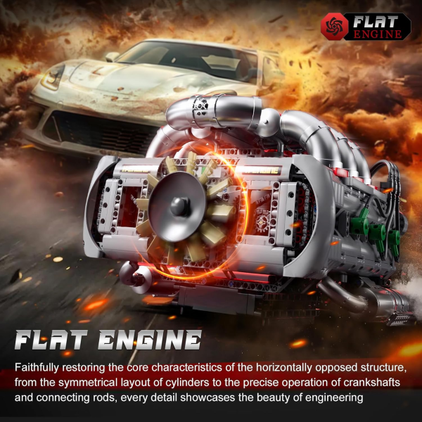 Конструктор двигун Flat-6 Mould King 10181 з електромотором 2375 деталей — модель опозитного двигуна, механічний двигун
