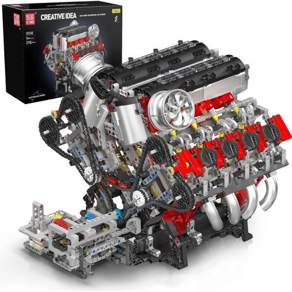 Конструктор двигун V8 Twin Turbo Mould King 10130 з електромотором 2718 деталей — модель двигуна V8, механічний двигун