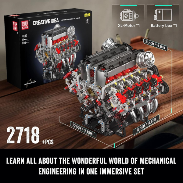 Конструктор двигун V8 Twin Turbo Mould King 10130 з електромотором 2718 деталей — модель двигуна V8, механічний двигун