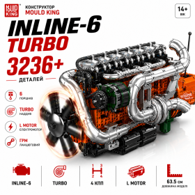 Конструктор двигатель грузовика Mould King 10200 Inline-6 Turbo с электромотором 3236 деталей модель рядного 6-цилиндрового двигат