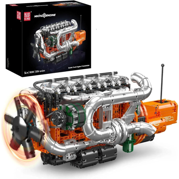Конструктор двигун вантажівки Mould King 10200 Inline-6 Turbo з електромотором 3236 деталей — модель рядного 6-циліндрового двигун