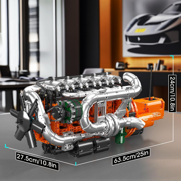 Конструктор двигун вантажівки Mould King 10200 Inline-6 Turbo з електромотором 3236 деталей — модель рядного 6-циліндрового двигун