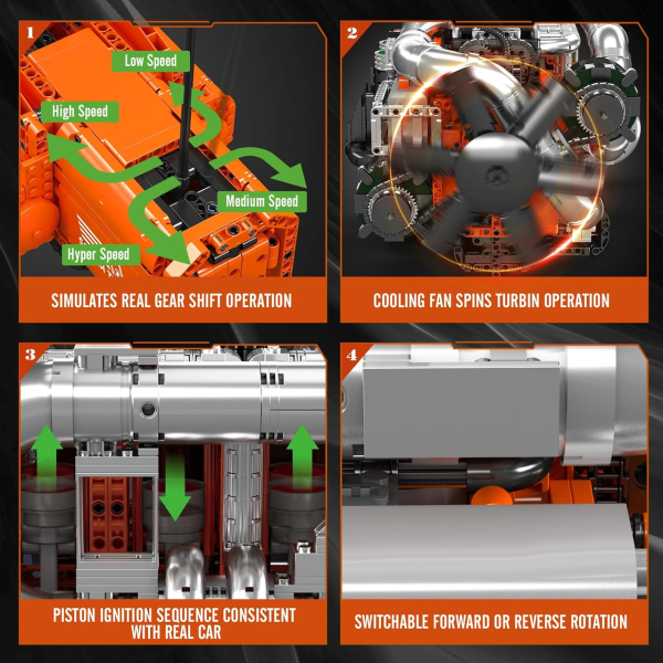 Конструктор двигун вантажівки Mould King 10200 Inline-6 Turbo з електромотором 3236 деталей — модель рядного 6-циліндрового двигун