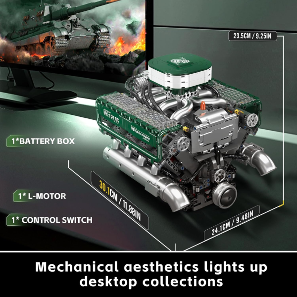 Конструктор двигун танка V8 Mould King 10182 з електромотором 2250 деталей модель двигуна V8, механічний двигун