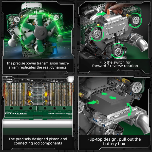 Конструктор двигун танка V8 Mould King 10182 з електромотором 2250 деталей модель двигуна V8, механічний двигун