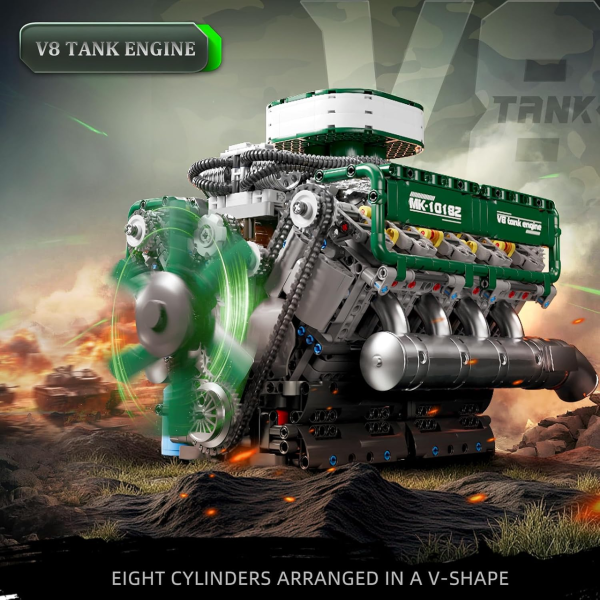 Конструктор двигун танка V8 Mould King 10182 з електромотором 2250 деталей модель двигуна V8, механічний двигун