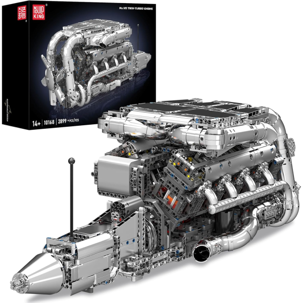 Конструктор двигун W16 Twin Turbo Mould King 10168 з електромотором 2899 деталей — модель двигуна W16, механічний двигун
