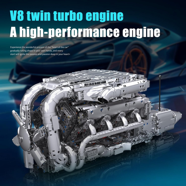 Конструктор двигун W16 Twin Turbo Mould King 10168 з електромотором 2899 деталей — модель двигуна W16, механічний двигун