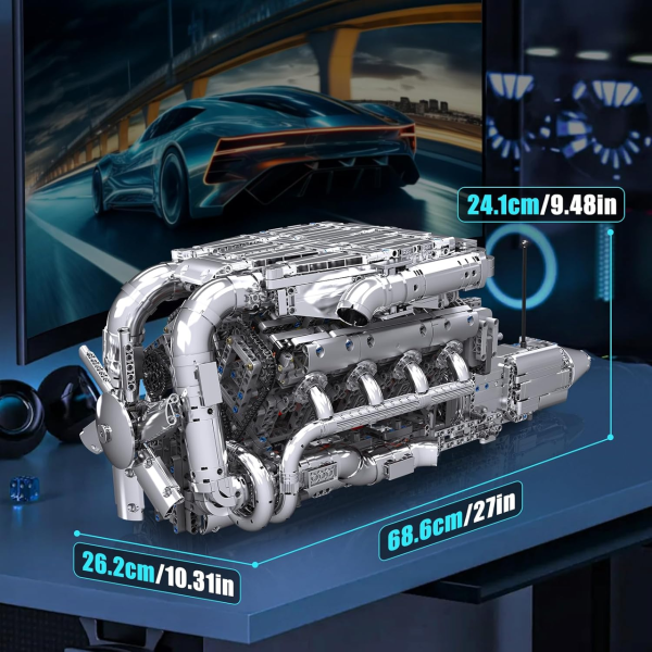 Конструктор двигун W16 Twin Turbo Mould King 10168 з електромотором 2899 деталей — модель двигуна W16, механічний двигун