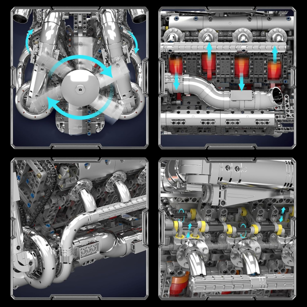 Конструктор двигун W16 Twin Turbo Mould King 10168 з електромотором 2899 деталей — модель двигуна W16, механічний двигун