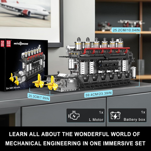 Конструктор двигун авіаносця Inline-6 Mould King 10209 з електромотором 3222 рядного 6-циліндрового дизельного двигуна