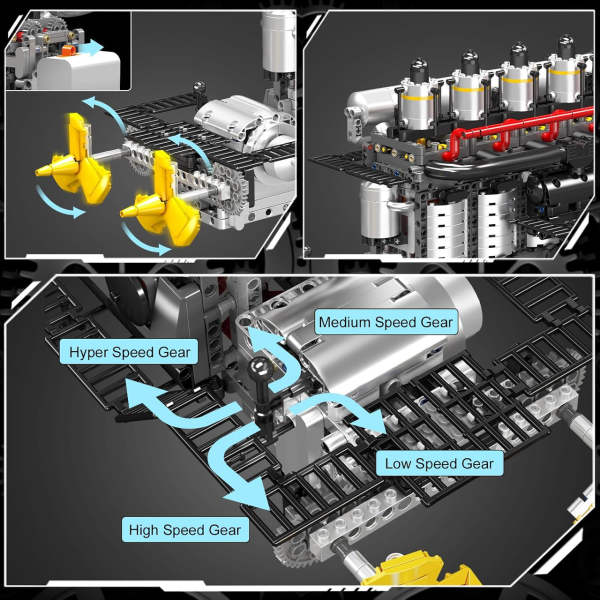 Конструктор двигун авіаносця Inline-6 Mould King 10209 з електромотором 3222 рядного 6-циліндрового дизельного двигуна