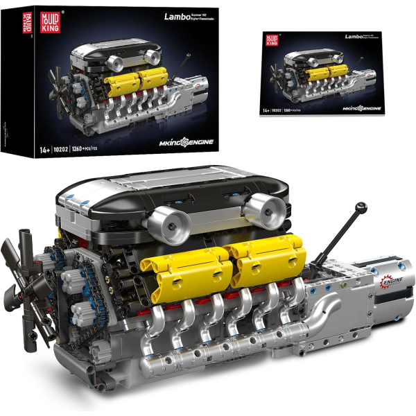 Конструктор двигун W16 Twin Turbo Mould King 10202 з електромотором 1260 деталей модель двигуна W16 з коробкою передач