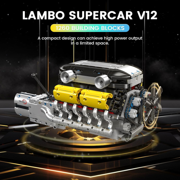 Конструктор двигун W16 Twin Turbo Mould King 10202 з електромотором 1260 деталей модель двигуна W16 з коробкою передач