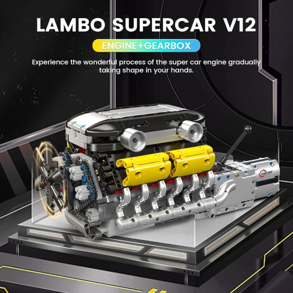 Конструктор двигун W16 Twin Turbo Mould King 10202 з електромотором 1260 деталей модель двигуна W16 з коробкою передач