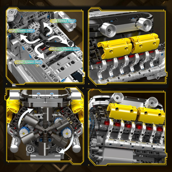 Конструктор двигун W16 Twin Turbo Mould King 10202 з електромотором 1260 деталей модель двигуна W16 з коробкою передач