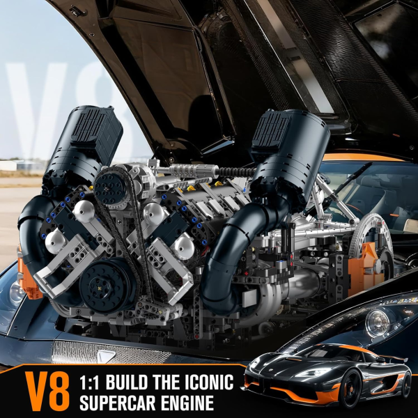 Конструктор двигун V8 Hyper Mould King 10248 3192 деталі — модель двигуна суперкара V8, механічний STEM конструктор