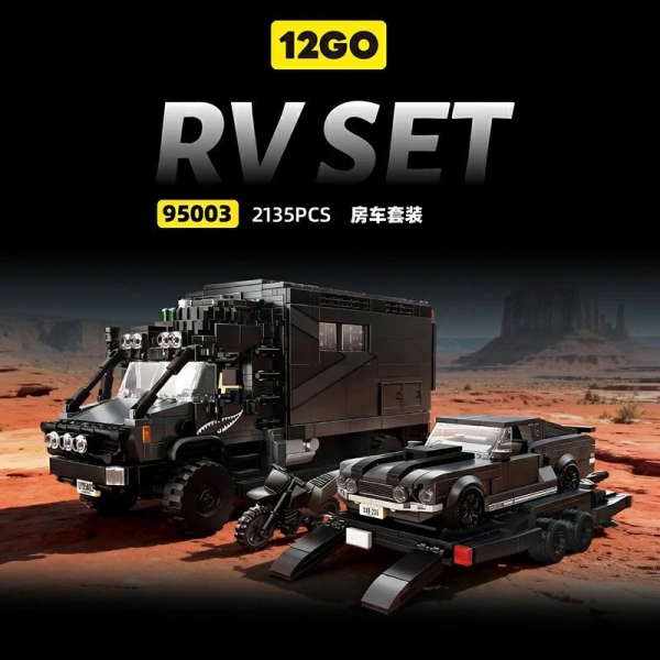 Конструктор 12GO 95003 автодім RV з причепом, спорткаром і мотоциклом 2135 деталей — кемпер 4×4, STEM конструктор