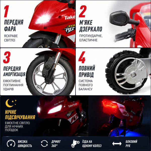 Радіокерований мотоцикл 1:16 RC Motorcycle 360 Drift Racing на пульті керування, дрифт 360°, самобалансування, акумулятор