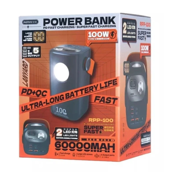 Павербанк REMAX RPP-100 10000 мАг Power Bank з LED-дисплеєм, зовнішній акумулятор 2 USB, Type-C, Micro USB, для смартфона, планшет