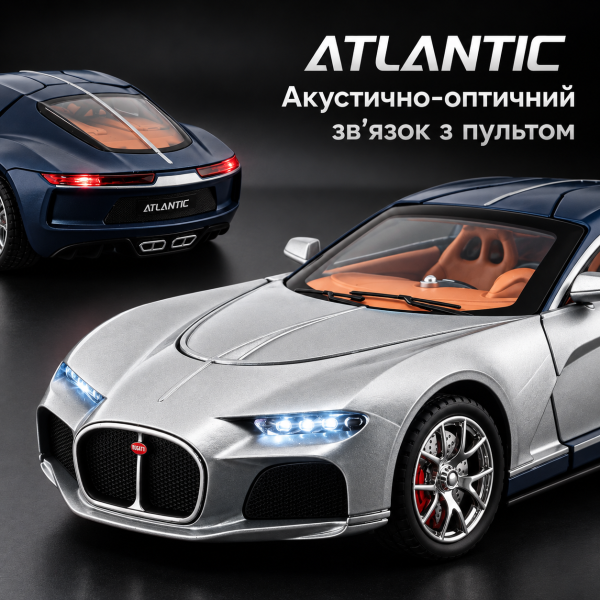 Радіокерована машинка Bugatti Atlantic 1:24 металева RC модель спорткара на пульті, машинка на радіокеруванні, світло, звук