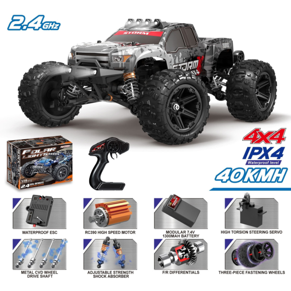 Радіокерована машинка HS14301 1:14 4WD на пульті RC позашляховик до 40 км/год, всюдихід 4x4, 2 акумулятора 7.4V