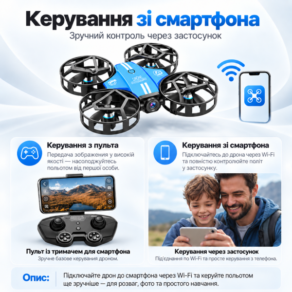 Квадрокоптер NO.812 з HD камерою — Brushless дрон Wi-Fi, оптична стабілізація, обхід перешкод, утримання висоти, захист пропелерів