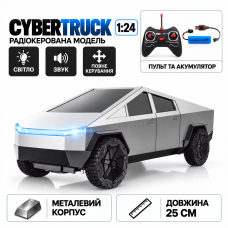 Радіокерована машинка Cybertruck 1:24, RC пікап на пульті 2.4GHz, металева модель авто, світло, звук