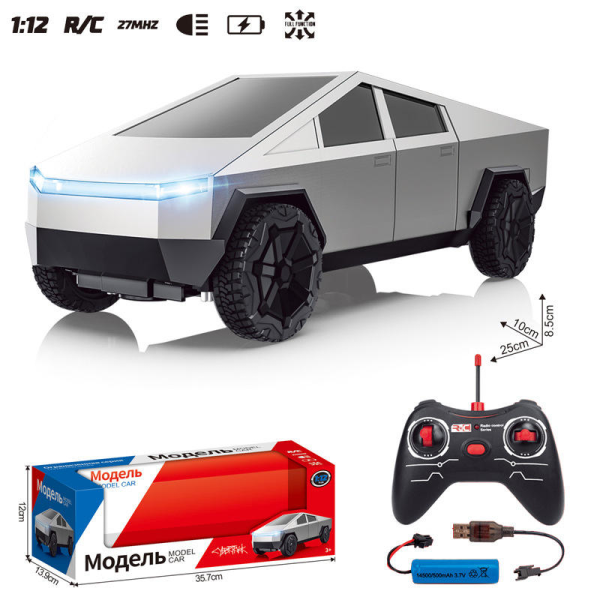 Радіокерована машинка Cybertruck 1:24, RC пікап на пульті 2.4GHz, металева модель авто, світло, звук