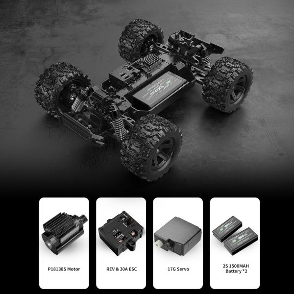 Радіокерована машинка MJX HYPER GO 18208 1:18 4WD до 45 км/год, RC позашляховик на пульті керування, металева трансмісія, 2 акб