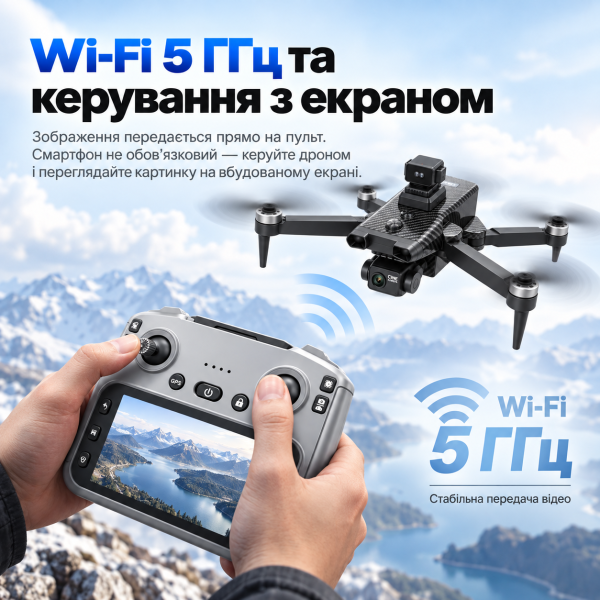 Квадрокоптер RG808 PRO з камерою 720P GPS Brushless дрон, 3-осьовий підвіс EIS, пульт з екраном 4.3″, Optical Flow, обхід перешкод