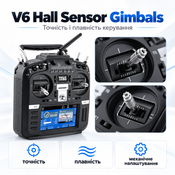 RadioMaster TX16S MK3, ELRS, 16CH, апаратура керування, пульт радіокерування, RC, ExpressLRS, 2.4GHz, 900MHz, 5″ IPS, Hall-стіки,
