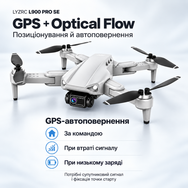 Квадрокоптер LYZRC L900 PRO SE GPS з камерою 1080p — Brushless дрон, Optical Flow, автоповернення, до 1200 м, 2 АКБ 2200 mAh