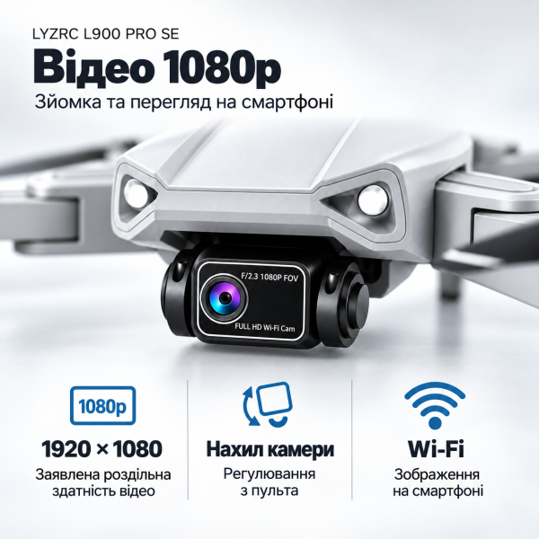 Квадрокоптер LYZRC L900 PRO SE GPS з камерою 1080p — Brushless дрон, Optical Flow, автоповернення, до 1200 м, 2 АКБ 2200 mAh