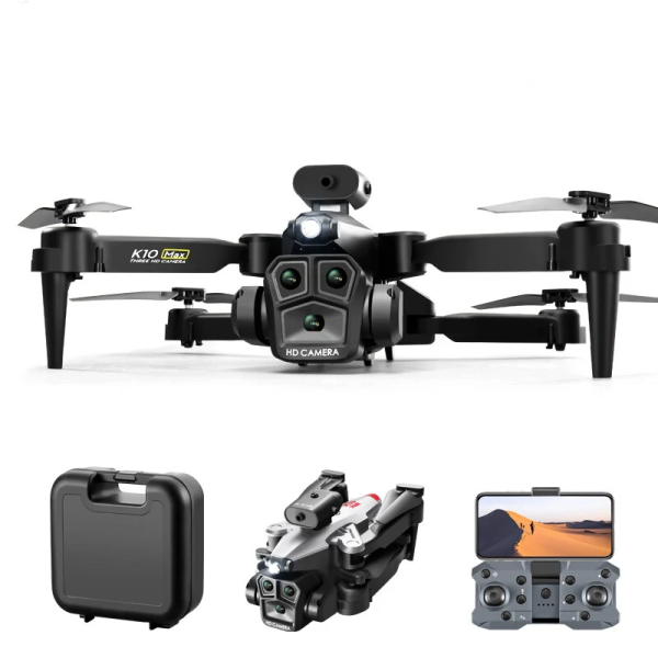 Квадрокоптер K10 Max дрон з трьома камерами 4K, HD, WIFI, польоту до 20 хв. + кейс