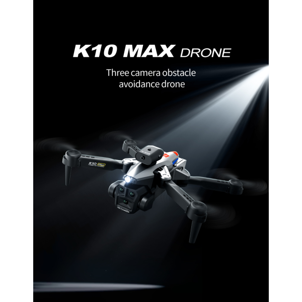 Квадрокоптер K10 Max дрон з трьома камерами 4K, HD, WIFI, польоту до 20 хв. + кейс